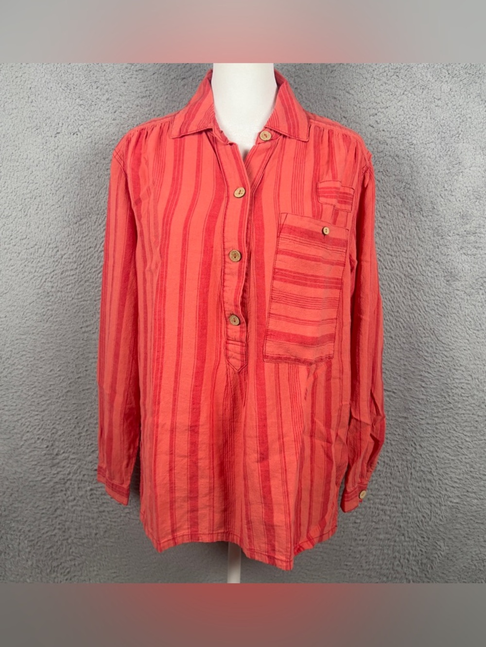 We The Free Top Womens XS Orange Red Striped Summer Breeze Linen Blend Relaxed